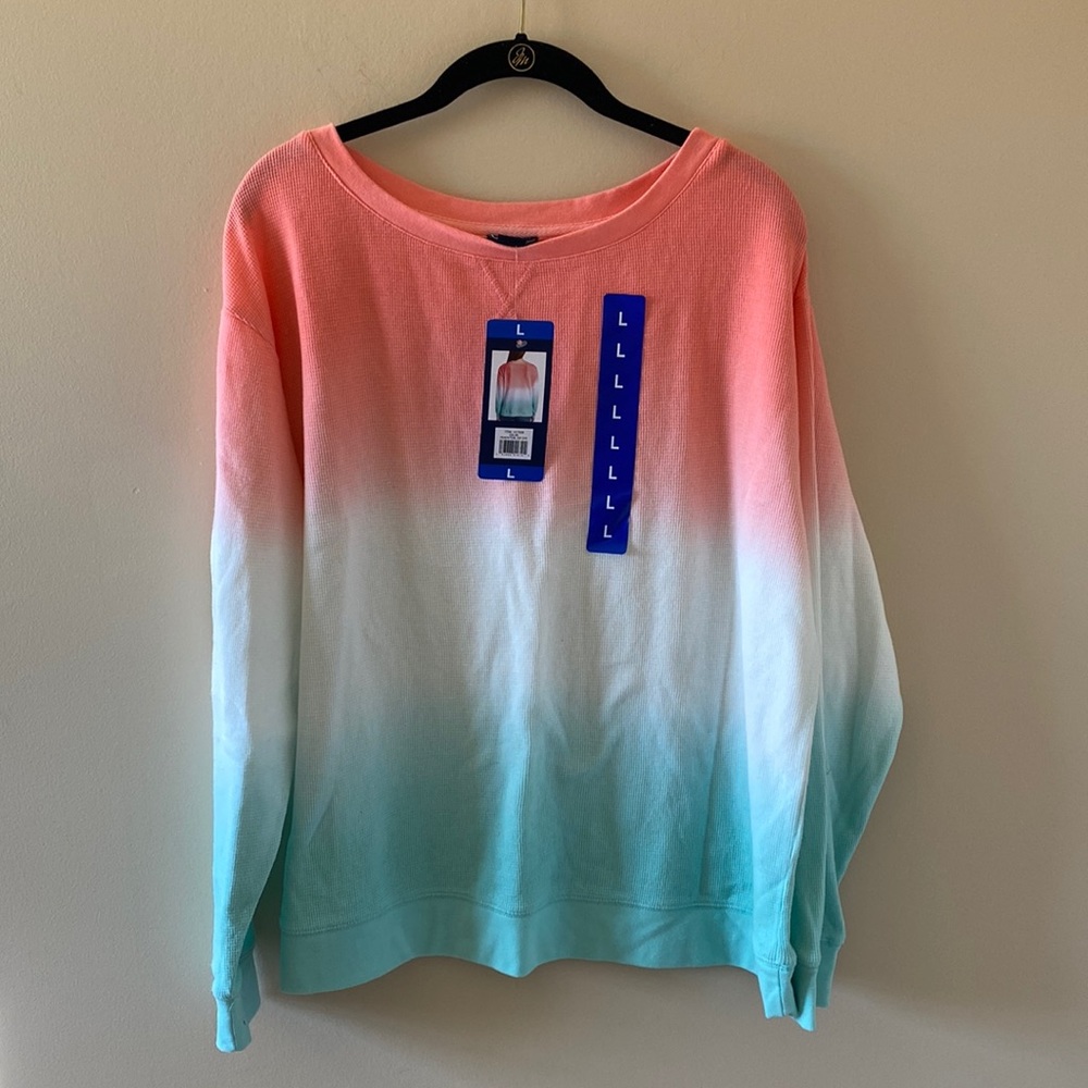 Splendid peach/teal dip dye waffle knit long sleeve shirt